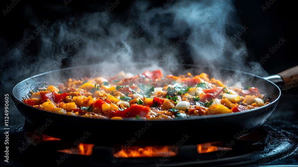 Vindaloo sizzles in a pan, showcasing vibrant vegetables and spices steaming with flavors. This mouthwatering dish is perfect for a cozy meal or festive gatherings. Vindaloo sizzles in a pan, showcasing vibrant vegetables and spices steaming with flavors. This mouthwatering dish is perfect for a cozy meal or festive gatherings.