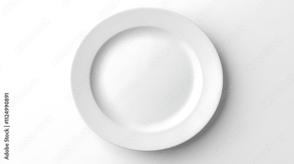 A round, white dinner plate with a thin gold rim.
A round, white dinner plate with a thin gold rim.