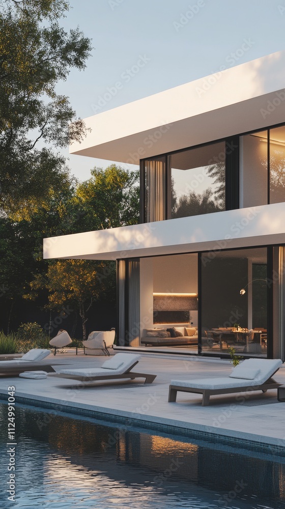 Fototapeta premium Modern Minimalist House with Poolside Design