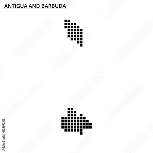 Map outline of Antigua and Barbuda with black dots representing land mass