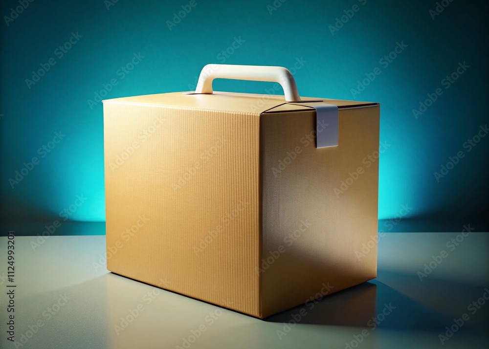Clear Realistic Carton Box Design with White Handle for Branding and Packaging Template in a Minimalist Style, Ideal for Marketing and E-Commerce Applications Clear Realistic Carton Box Design with White Handle for Branding and Packaging Template in a Minimalist Style, Ideal for Marketing and E-Commerce Applications