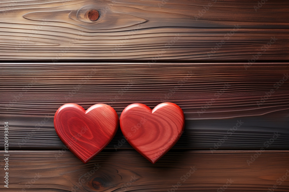 Fantastic Model 3D Red Heart Shapes on The Realistic Wooden Table Concept Fantastic Model 3D Red Heart Shapes on The Realistic Wooden Table Concept