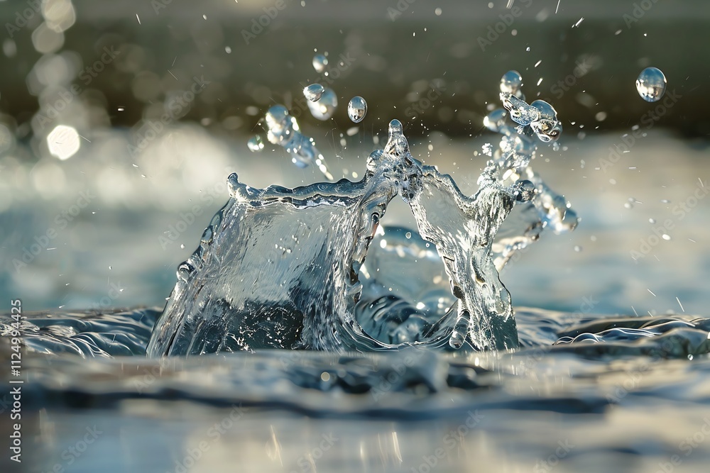 Fountain in the park with water splashes and drops of water Fountain in the park with water splashes and drops of water