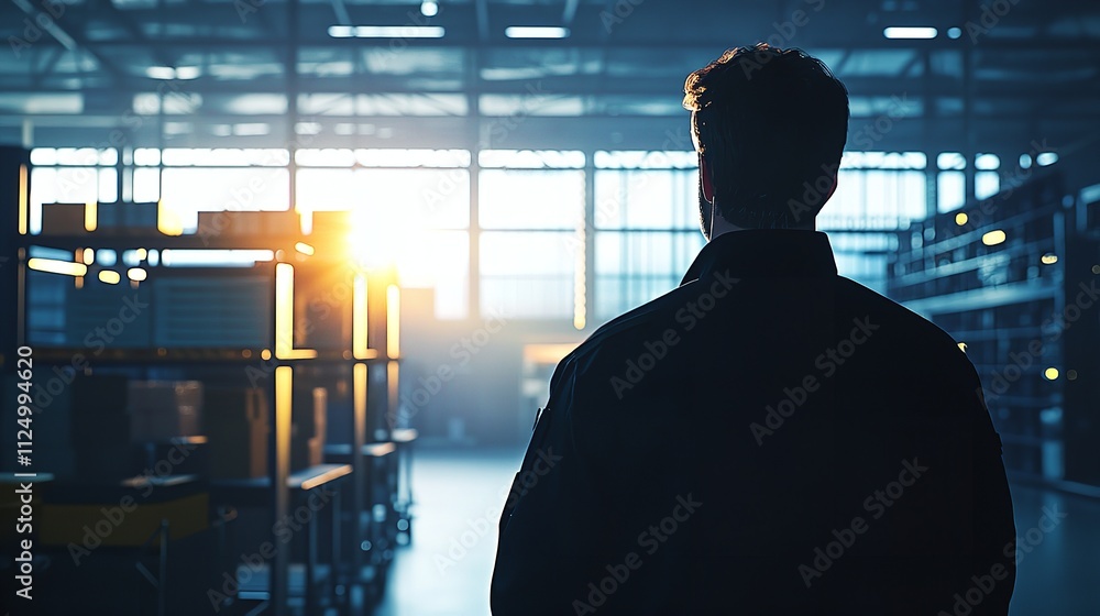 Silhouette of a Logistics Manager Overseeing Automation Silhouette of a Logistics Manager Overseeing Automation