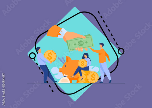 Social support concept. Residents getting basic benefits from government. Flat vector illustration income, charity, financial help, poverty reducing concept