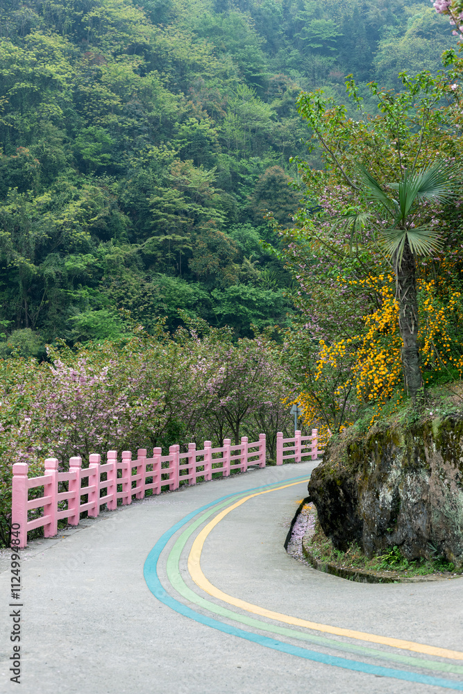 Natural scenery of Yaojiagou Cherry Blossom Valley, Pengzhou City, Sichuan Province, China