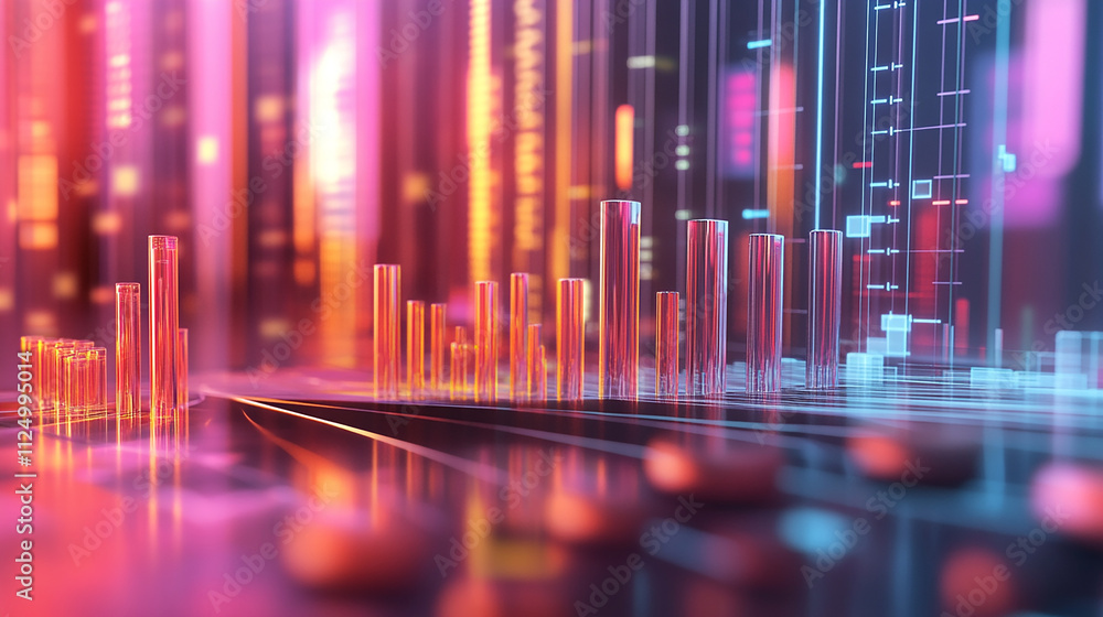 A 3D graph displays continuous improvement in business performance. A 3D graph displays continuous improvement in business performance.