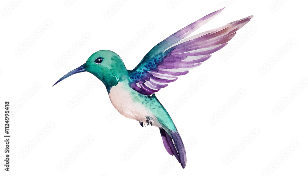 Fototapeta premium Vibrant Watercolor Hummingbird Painting Bird Art Nature Print