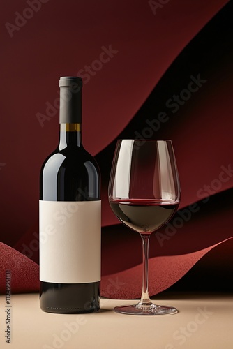 A Wine Bottle with a Blank Label Standing Upright Captured in a Minimalist Setting Highlighting Its Elegance and Mystery