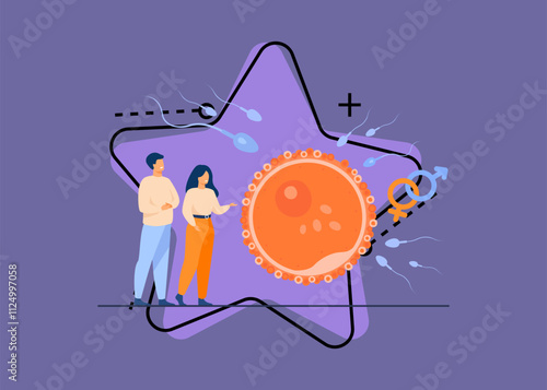 Tiny people planning baby flat vector illustration. Cartoon embryo development and human healthy reproduction symbolic visualization. Fertility and parenthood concept