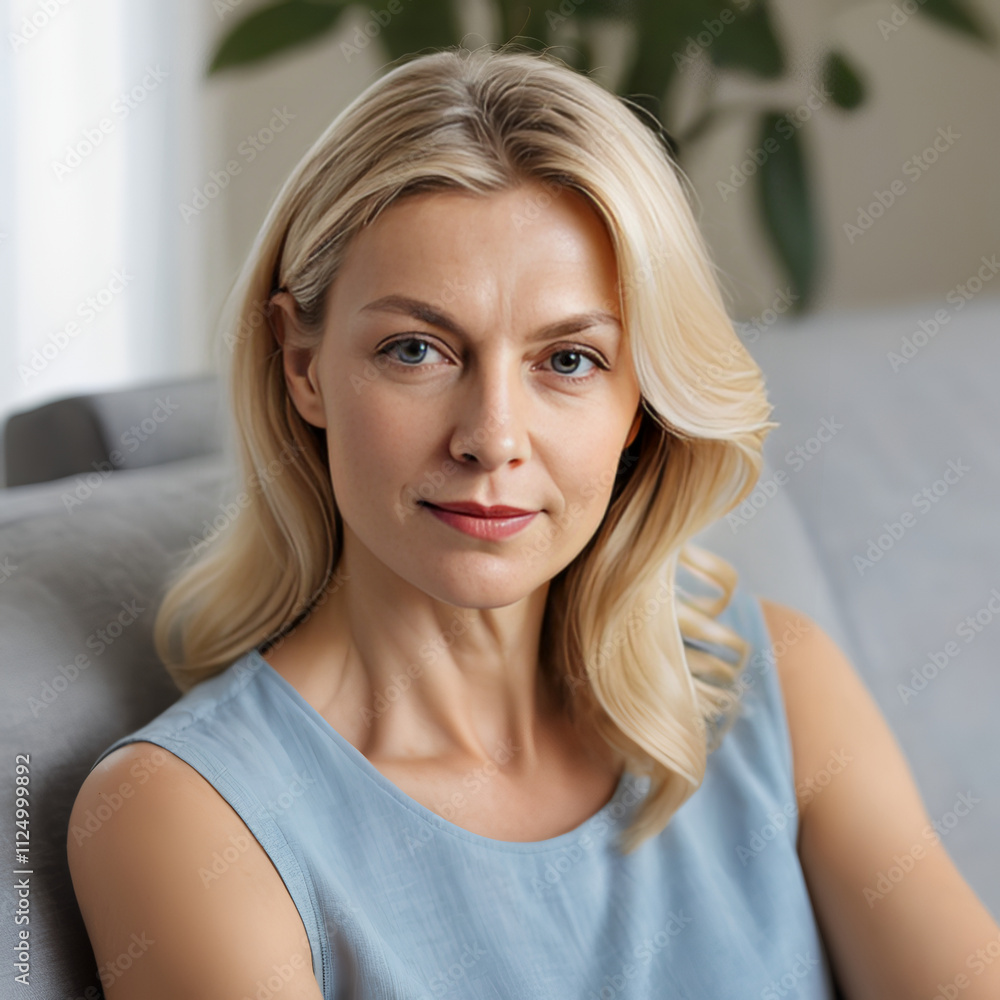 Head shot portrait pretty blonde woman looking at camera Head shot portrait pretty blonde woman looking at camera