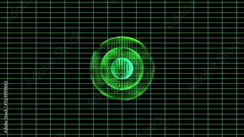 Vertical 3D rendered loop round video with moving cube waves on a black background. Abstract green technologic seamless looped. Hyperrealistic dimensional geometrical patterned square line visual