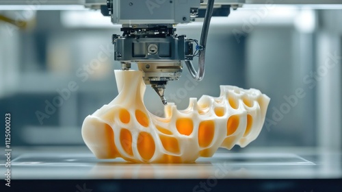 On-demand additive manufacturing cell, robotic arms selecting printing heads, shaping complex parts on the fly photo