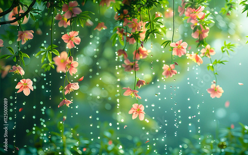 lush foliage and vibrant ornamental blooms of flowers hanging nature background