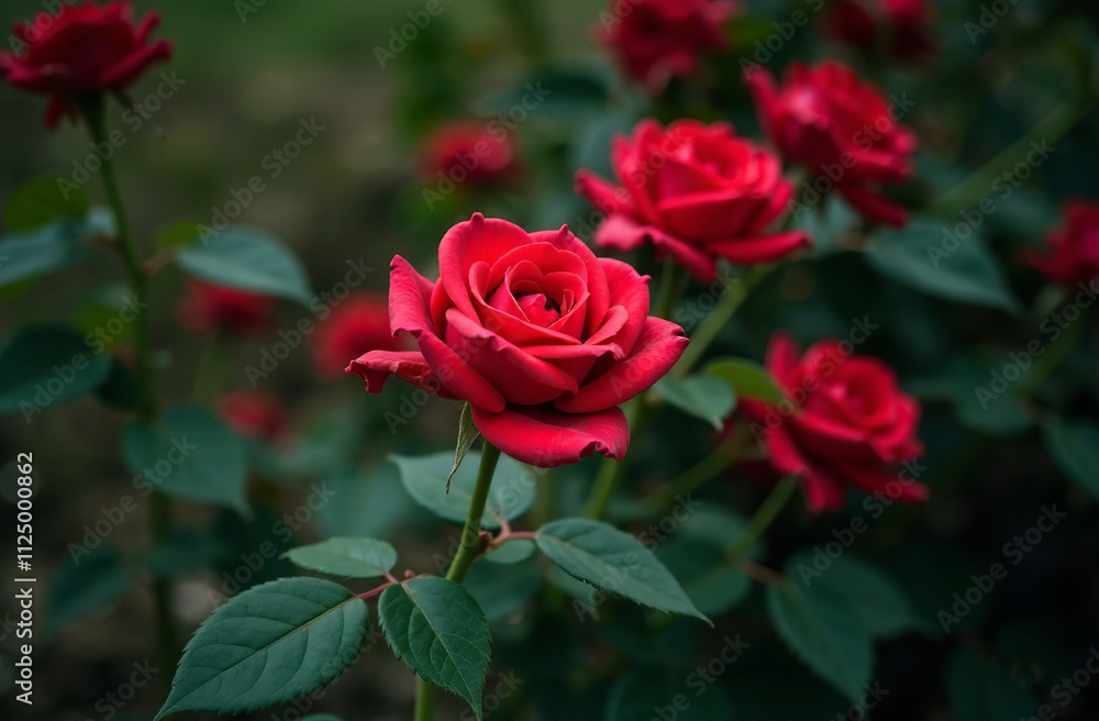 Bush large red roses, blooming flower outside in garden, close-up. AI Generative Bush large red roses, blooming flower outside in garden, close-up. AI Generative