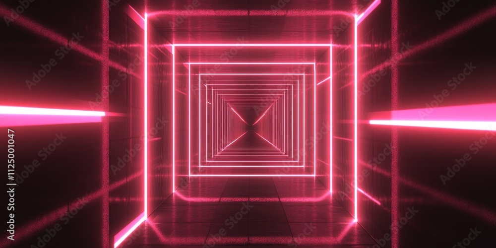 neon tunnel with walls and sharp perspective, Generative AI neon tunnel with walls and sharp perspective, Generative AI