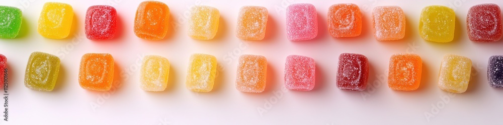 array of colorful hard candies arranged in circular pattern on clean white background array of colorful hard candies arranged in circular pattern on clean white background