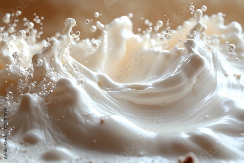 Close-up shot of a milk splash, showcasing its creamy texture and dynamic movement.