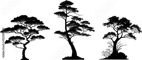 Vektor Silhouette Set große Bäume Japan - Natur und Wald - Design Elemente isoliert