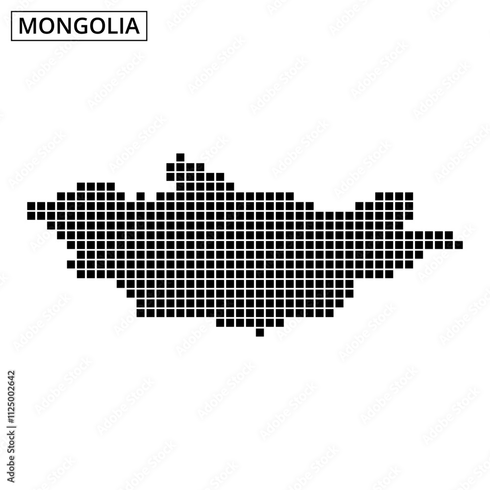 Mongolia highlighted on a dotted map representation with abstract design elements Mongolia highlighted on a dotted map representation with abstract design elements