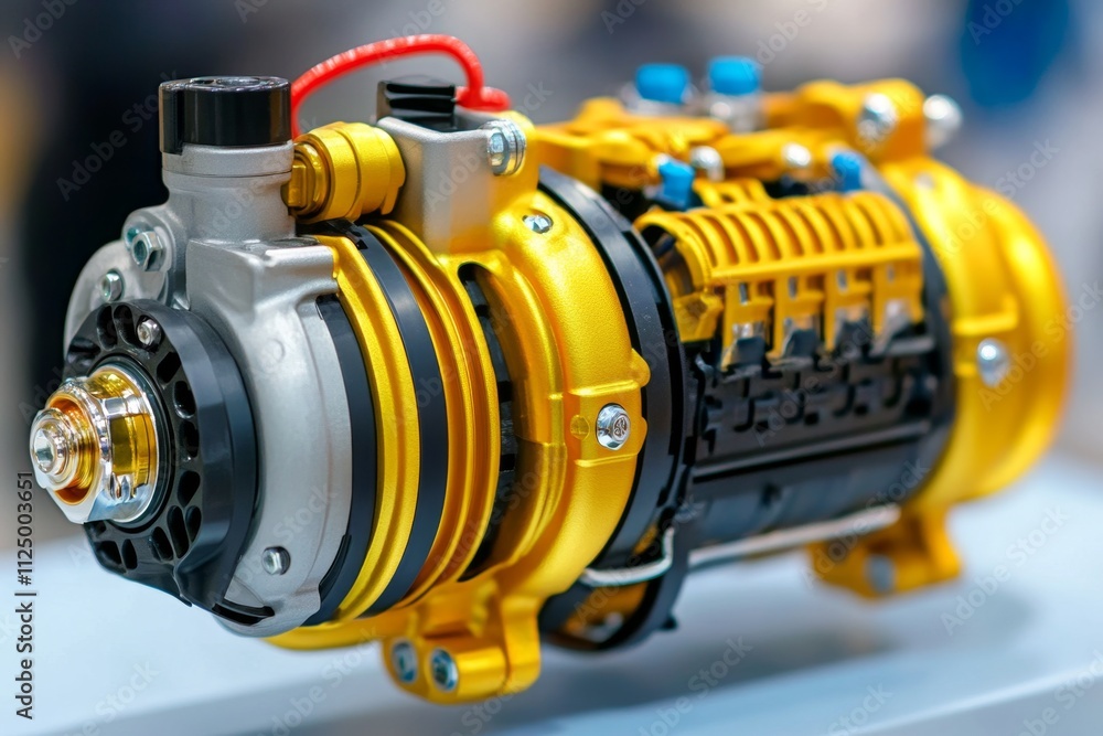 A detailed shot of the internal components of an air compressor motor, with parts labeled for educational purposes A detailed shot of the internal components of an air compressor motor, with parts labeled for educational purposes