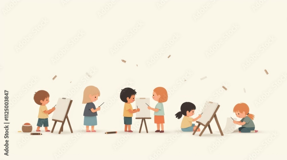 Cute Children's Book Illustration of a Group of Kids Cute Children's Book Illustration of a Group of Kids