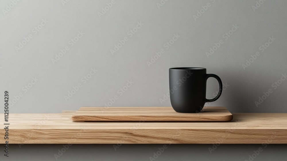 cup coffee beans wooden minimal. A simple black mug rests on a wooden tray against a muted green wall, creating a minimalist and modern aesthetic. cup coffee beans wooden minimal. A simple black mug rests on a wooden tray against a muted green wall, creating a minimalist and modern aesthetic.