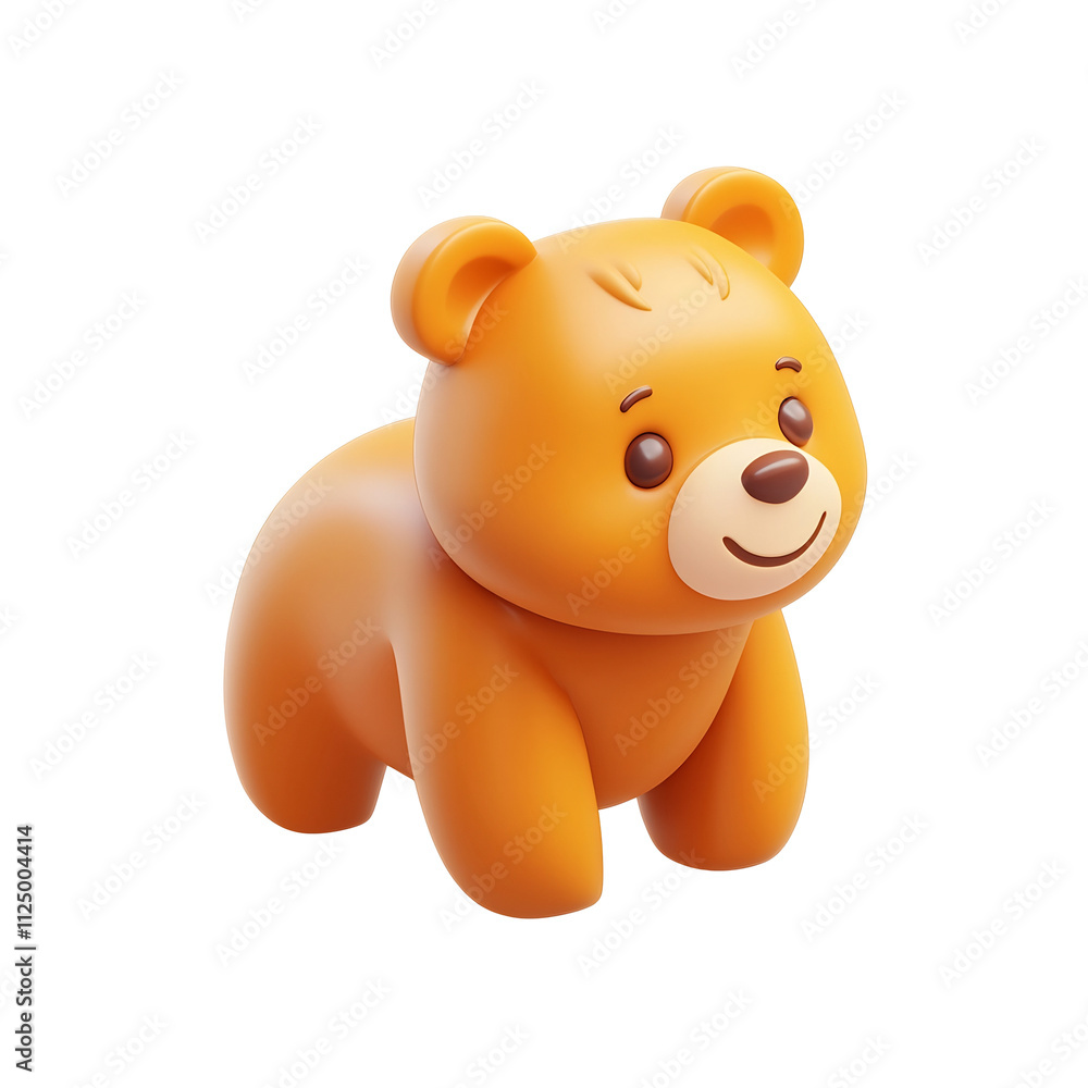 Fototapeta premium Cute Isometric Cartoon-Style Toy Bear Icon on Isolated White Background