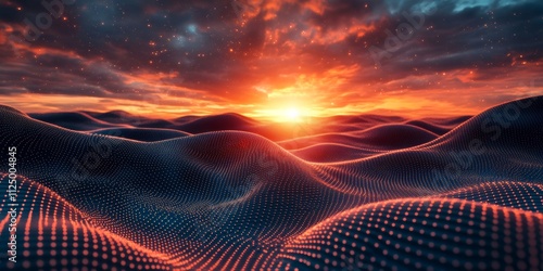 retro futuristic grid landscape with a sunset, Generative AI