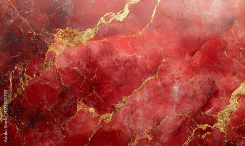 rich red marble surface with golden veins and glossy texture, Generative AI