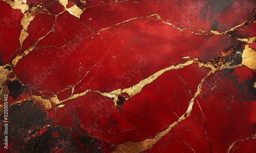 rich red marble surface with golden veins and glossy texture, Generative AI