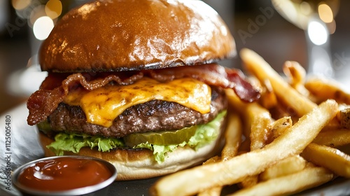 Wallpaper Mural Delicious Cheeseburger with Fries and Ketchup Torontodigital.ca