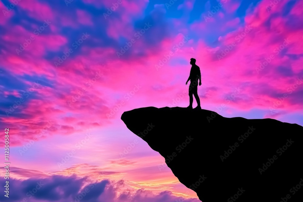 A dynamic image of a person standing at the edge of a cliff during sunrise, symbolizing the pursuit of big dreams A dynamic image of a person standing at the edge of a cliff during sunrise, symbolizing the pursuit of big dreams