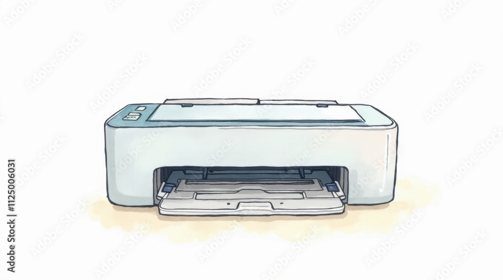 Minimalist Illustration of a Printer on a White Background Minimalist Illustration of a Printer on a White Background