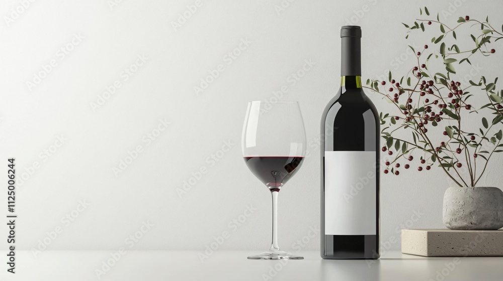 Elegant Presentation of a Blank Wine Bottle in a Sophisticated Dining Setting for Art Lovers and Enthusiasts Elegant Presentation of a Blank Wine Bottle in a Sophisticated Dining Setting for Art Lovers and Enthusiasts