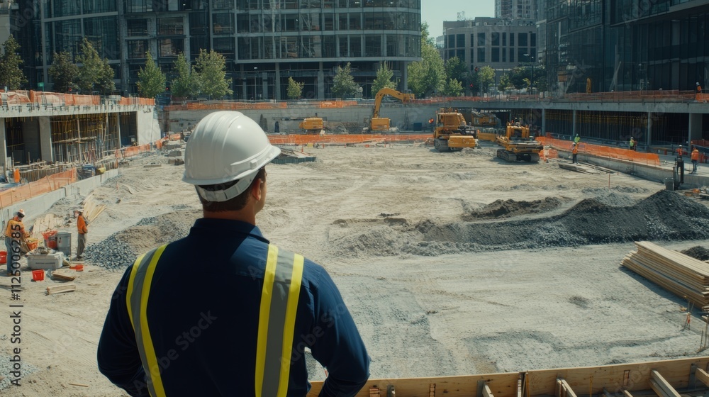 Construction Supervisor Overseeing Development and Management of Large Urban Building Site Construction Supervisor Overseeing Development and Management of Large Urban Building Site