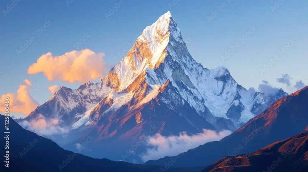 Serene Isolated Snow-Capped Mountain Peaks - Majestic Natural Beauty Against Clean Backdrop Serene Isolated Snow-Capped Mountain Peaks - Majestic Natural Beauty Against Clean Backdrop