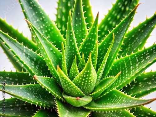 Close-Up of Aloe Vera Plant Leaves with Detailed Texture on a White Background Ideal for Wellness and Natural Remedies Imagery