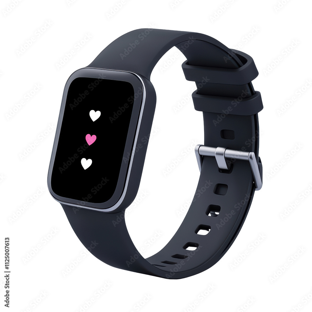 Smartwatch with heart rate display on black strap, modern and sleek design Smartwatch with heart rate display on black strap, modern and sleek design