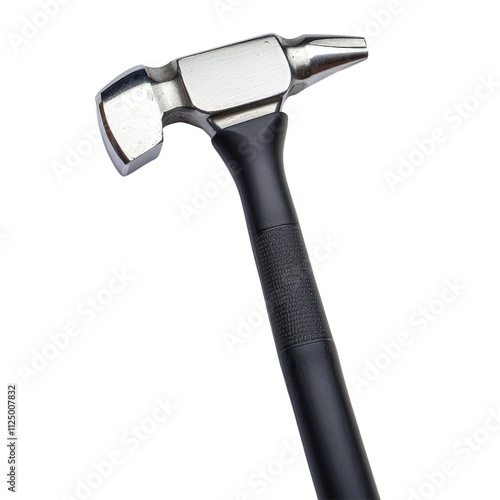 Steel hammer with black rubber grip handle isolated on transparency background photo