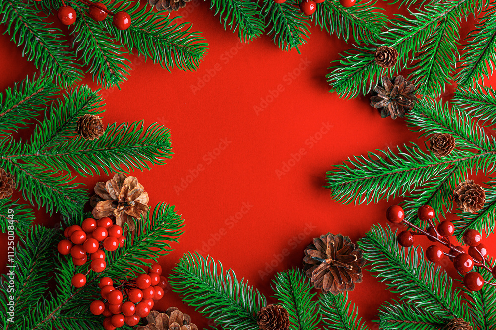 Christmas background. New Year and Christmas decorations as a festive background. Top view.