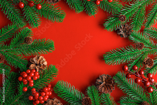 Obraz na płótnie Christmas background. New Year and Christmas decorations as a festive background. Top view. w salonie