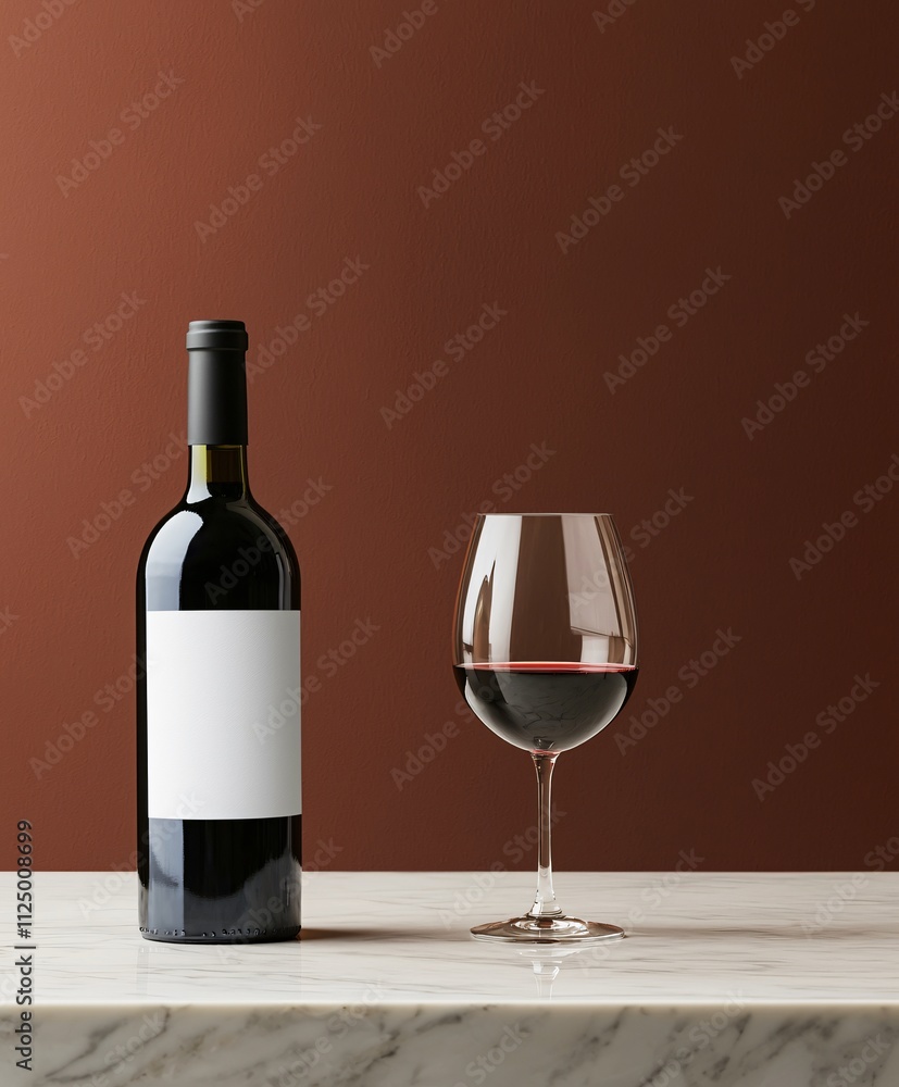 Sipping Elegance A Wine Bottle with Blank Label and Glass in a Cozy Setting Aesthetic Presentation Intimate Atmosphere Sipping Elegance A Wine Bottle with Blank Label and Glass in a Cozy Setting Aesthetic Presentation Intimate Atmosphere