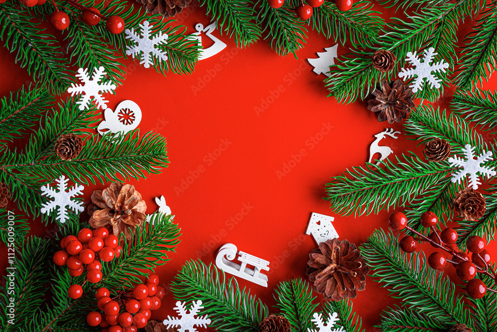 Christmas background. New Year and Christmas decorations as a festive background. Top view.