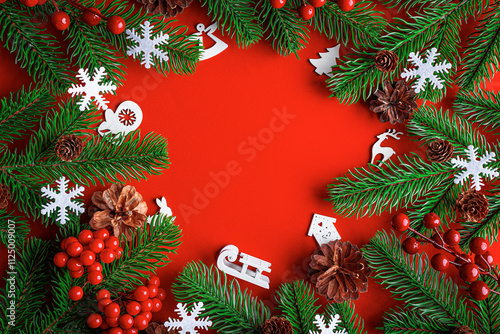 Obraz na płótnie Christmas background. New Year and Christmas decorations as a festive background. Top view. w salonie