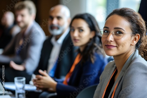 Diverse Business Professionals Engage In Discussions At A Conference Or Seminar, With Young And Mature Individuals Meeting In An Office, Set Against A Banner Background.