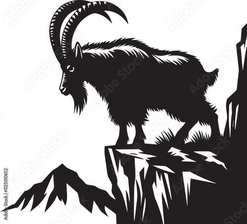 Mountain goat looking over a cliff edge silhouette black vector