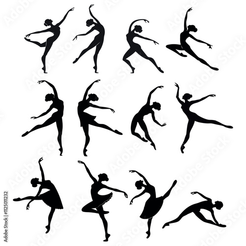 Vector set Silhouette of gymnastics. Female artistic gymnastics silhouette isolated vector design