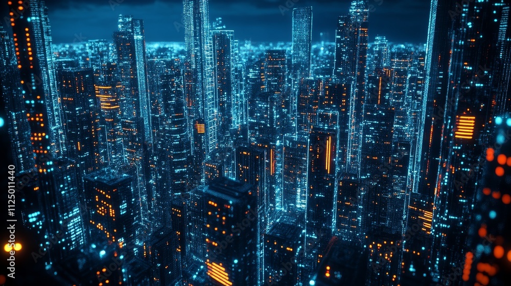 Futuristic Cyberpunk City A Metropolis with Glowing Blue Lines, Representing Data Technology Futuristic Cyberpunk City A Metropolis with Glowing Blue Lines, Representing Data Technology