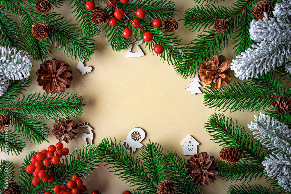 Christmas background. New Year and Christmas decorations as a festive background. Top view.